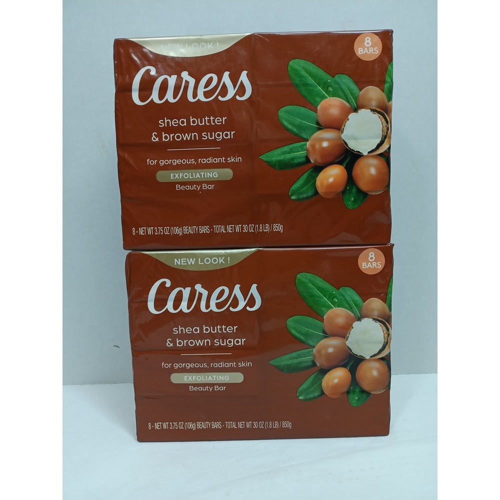 16 Bars Caress Shea Butter and Brown Sugar Exfoliating Beauty Bar Soap 3.75oz Ea